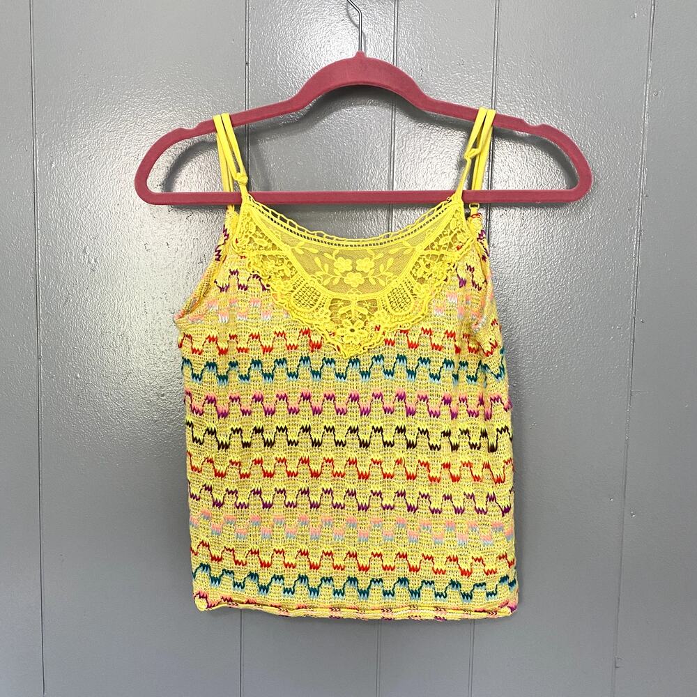 Free People Yellow Colorful Crochet Lace Heartbreak Rochelle Boho Tank Top S